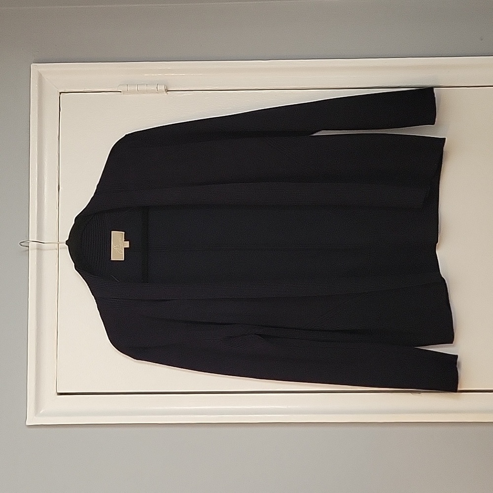 Joan Vass Long Sleeve Cardigan in Navy Blue